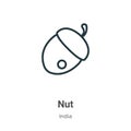 Nut outline vector icon. Thin line black nut icon, flat vector simple element illustration from editable india concept isolated on Royalty Free Stock Photo