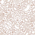 Nut seamless pattern with flat line icons. Vector background of dry nuts and seeds - almond, cashew, peanut, walnut Royalty Free Stock Photo