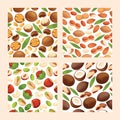 Nut vector seamless pattern nutshell of hazelnut or walnut and almond nuts backdrop set nutrition with cashew peanut and