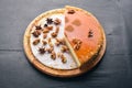 Nutcake. On a wooden background. Top view. Royalty Free Stock Photo