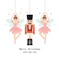 Nutcracker ballet Christmas card and girl ballerina. Vector illustration Royalty Free Stock Photo