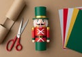 Nutcracker Doll and Gift Wrapping Essentials AI generated Royalty Free Stock Photo