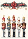 Nutcracker Ornaments watercolor winter border Royalty Free Stock Photo