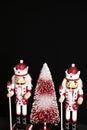 The nutcracker Red Toy Soldier with Red tree for Christmas displays! Royalty Free Stock Photo