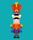 Nutcracker Retro Soldier. Wooden Guardsman. Hussar Toy. Vector Illustration