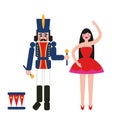 Nutcracker soldier and girl ballerina. Vintage Christmas and New Year toys.