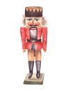 Nutcracker, wooden toy soldier. German Christmas tree retro toy. Watercolor hand drawn illustration Royalty Free Stock Photo