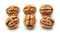 Nutmeat inside. The walnuts are arranged symmetrically three Royalty Free Stock Photo