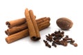 Nutmeg, cinnamon and cloves Royalty Free Stock Photo