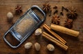 Nutmeg Grater and Spices Royalty Free Stock Photo