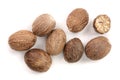 Nutmeg isolated on white background. Top view Royalty Free Stock Photo