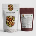 NUTOPIA packaging displays a front and back view of two pouches. The white front Royalty Free Stock Photo