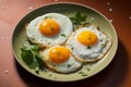 Nutrient Boost Fried eggs, a healthy breakfast on a yellow background Royalty Free Stock Photo