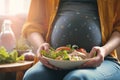 Nutrient delight Pregnant woman enjoys healthy food for baby