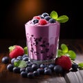 Nutrient packed breakfast blueberry smoothie with fresh, vibrant berries