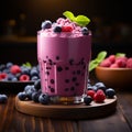 Nutrient packed breakfast blueberry smoothie with fresh, vibrant berries