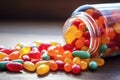 Nutrient-rich delight: Gummy supplements showcased in a glass jar, offering a burst of chewable vitamins