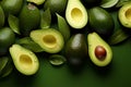 Nutrient rich display Fresh avocados arranged on lush green background