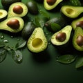 Nutrient rich display Fresh avocados arranged on lush green background