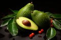 Nutrient-Rich Hass Avocado Fruits with Leaves. Generative By Ai