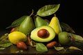 Nutrient-Rich Hass Avocado Fruits with Leaves. Generative By Ai