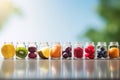 Nutrient-rich panorama: glasses brimming with an array of fruits, a wholesome display illustrating the nutritional