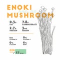 Nutrition facts of enoki mushroom, Hand draw sketch vector