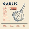 Nutrition facts of garlic, hand draw sketch vector