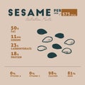 Nutrition facts of sesame, hand draw vector