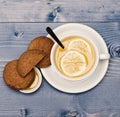 Nutrition and hot beverage concept. Cookies near tea Royalty Free Stock Photo