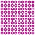 100 nutrition icons hexagon violet