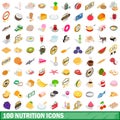 100 nutrition icons set, isometric 3d style