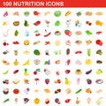 100 nutrition icons set, isometric 3d style