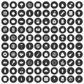 100 nutrition icons set black circle