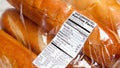 Nutrition label on loaves of french bread