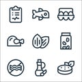 nutrition line icons. linear set. quality vector line set such as vegan, olive oil, no meat, soy, almond, chicken, eggs, fish