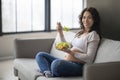 Nutrition Needs During Pregnancy. Pregnant Woman Eating Fresh Vegetable Salad At Home Royalty Free Stock Photo