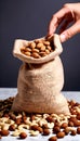 Nutritional Assortment Nuts Poured out of a Linen Bag Royalty Free Stock Photo