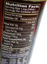 Nutritional label on can