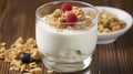 The Nutritional Power of Yogurt Mixed with Muesli for a Healthy Morning. Generative AI