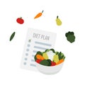 Nutritionist concept. Vegetables and fruits plate and Diet planner. Nutrition therapy with healthy food.