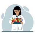 Nutritionist doctor with a bowl of fruits and vegetables. Dietitian