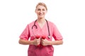 Nutritionist woman wearing scrubs training with weights Royalty Free Stock Photo