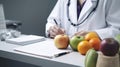 Nutritionist working at desk in office, closeup view, generative ai