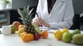 Nutritionist working at desk in office, closeup view, generative ai
