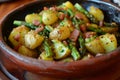 Nutritious Asparagus ham plate potato. Generate Ai