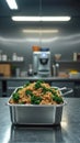 Nutritious brown rice with broccoli in a modern kitchen setting Royalty Free Stock Photo