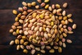 Nutritious and crunchy pistachios displayed beautifully on kitchen table