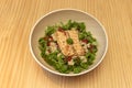 A nutritious and delicious smoked salmon, avocado and quinoa salad. Royalty Free Stock Photo