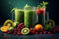 Nutritious Fresh smoothies glasses homemade. Generate Ai